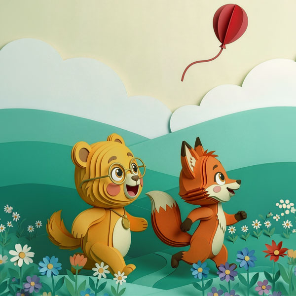 Bilo and Fluxi chasing the lost red balloon